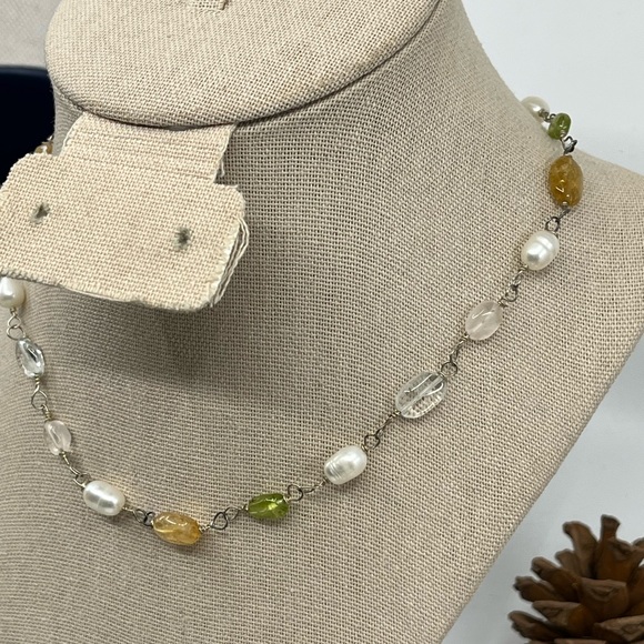 Ross-Simons Sterling Silver Necklace w/ Gemstones & Pearls, 16", Original Box - Picture 4 of 17